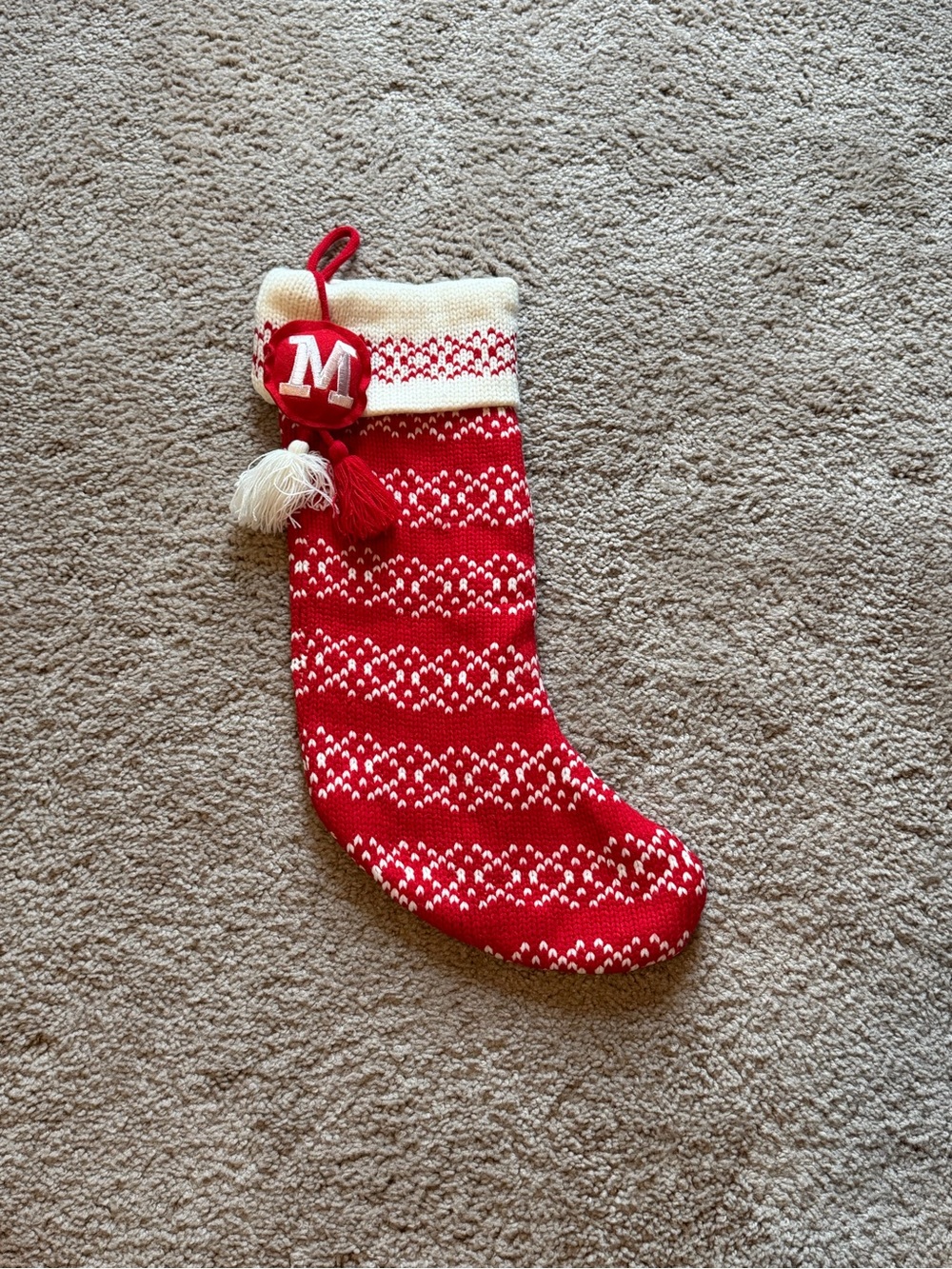 Christmas Stocking with “M” Hanging Tag